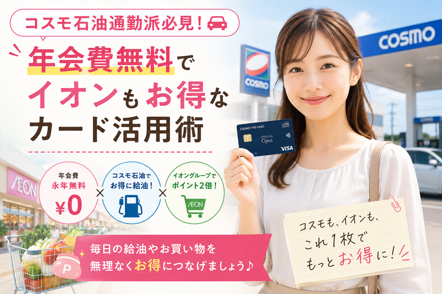 コスモ石油通勤派必見！年会費無料でイオンもお得なカード活用術